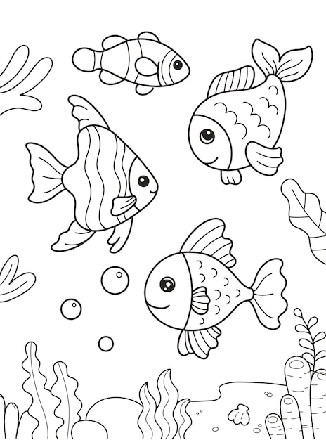 Premium vector cute fish drawing printable coloring page