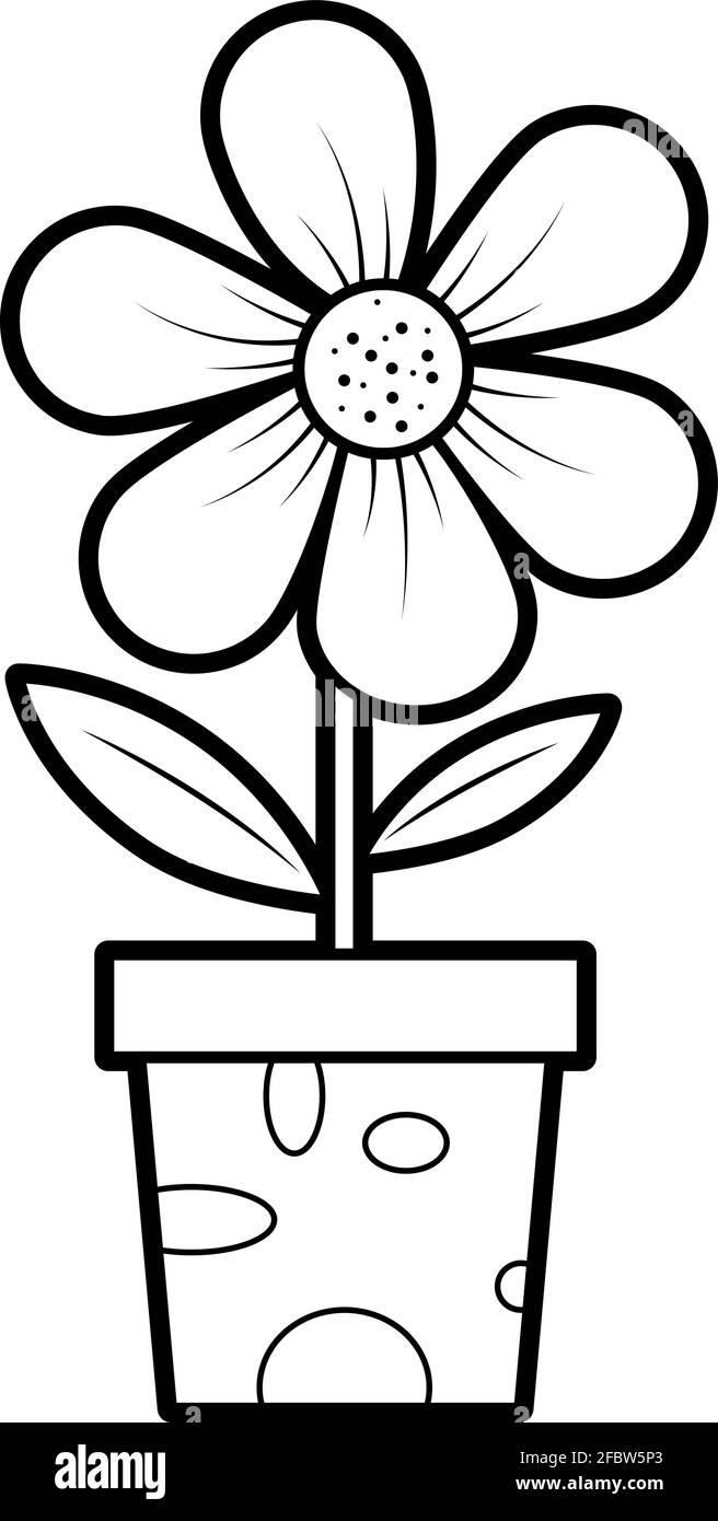 Coloring book or page for kids potted flower black and white vector illustration stock vector image art