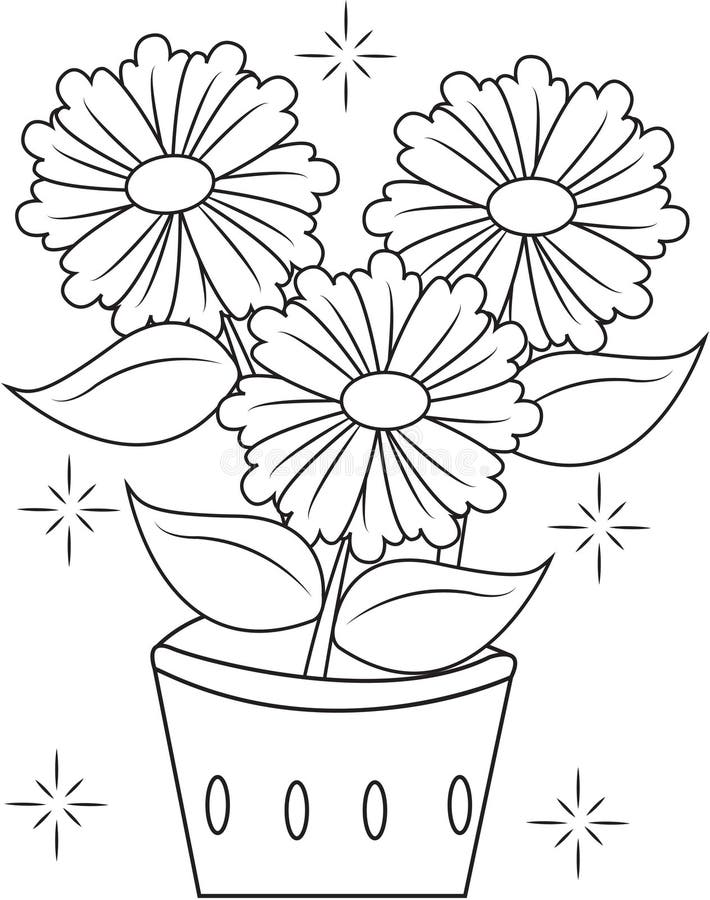 Flower pot coloring page stock illustration illustration of contour