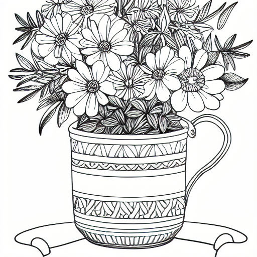 Create a coloring page that features a variety of flowers in black and white include popular flowers such as daisies