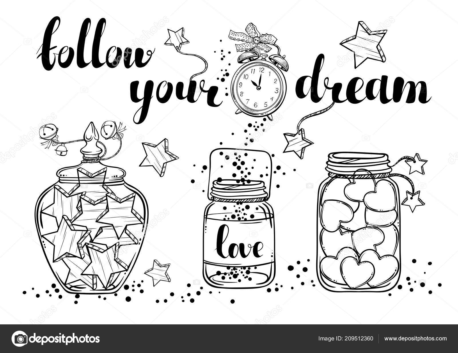 Hand drawn beautiful vintage jars full stars hearts love boho stock vector by splinemailru