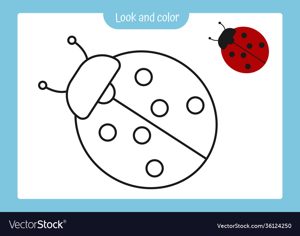 Coloring page ladybug with colored example vector image