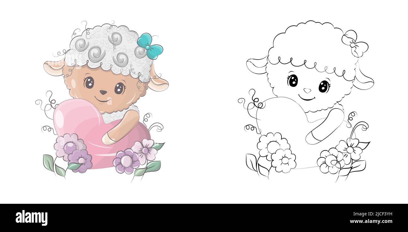 Cute clipart lamb illustration and for coloring page cartoon clip art sheep hugging a heart vector illustration of an animal for stickers baby stock vector image art