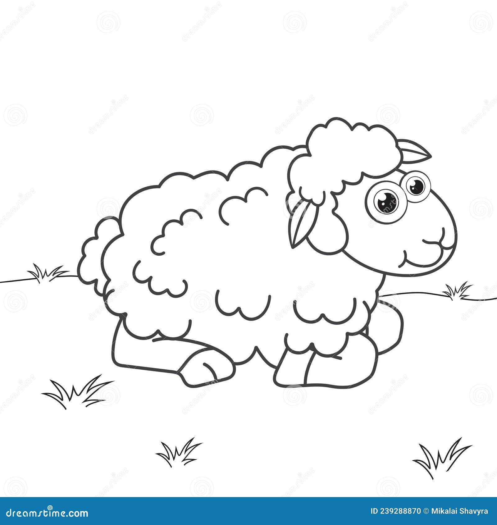 Colorless cartoon sheep on lawn coloring pages template page for coloring book of funny lamb or ewe for kids stock vector