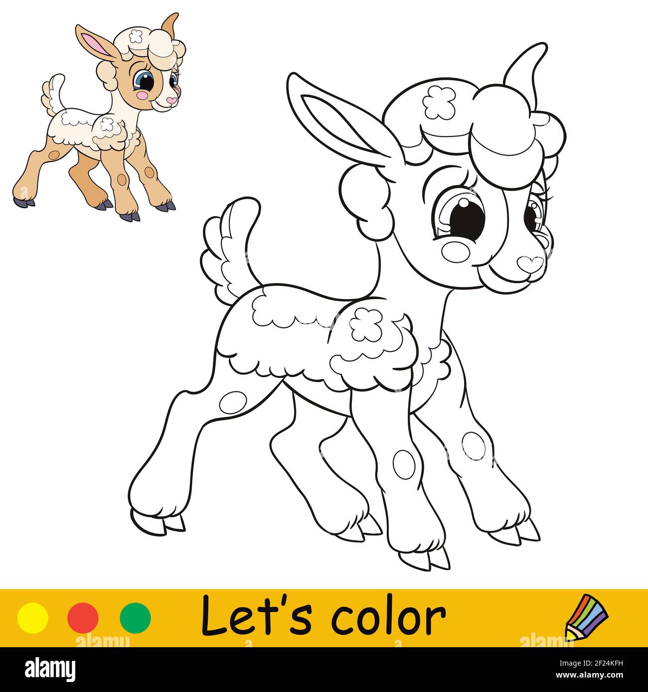 Cartoon character cute funny standing lamb coloring book page with colorful template vector isolated contour illustration for coloring book presch stock vector image art