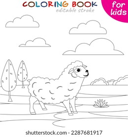 Sheep walk meadow coloring book page stock vector royalty free