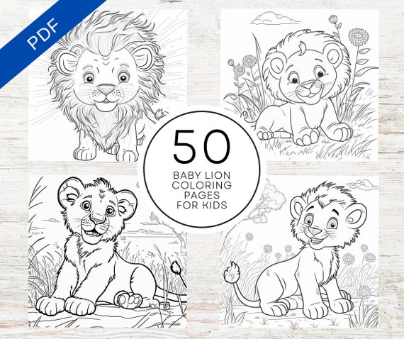 Kdp interior baby lion coloring pages for kids x printable pdf canva template kids coloring book mercial use