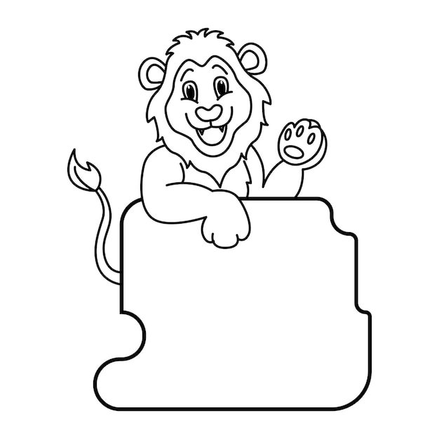 Premium vector board template with cute lion cartoon characters vector illustration for kids coloring book