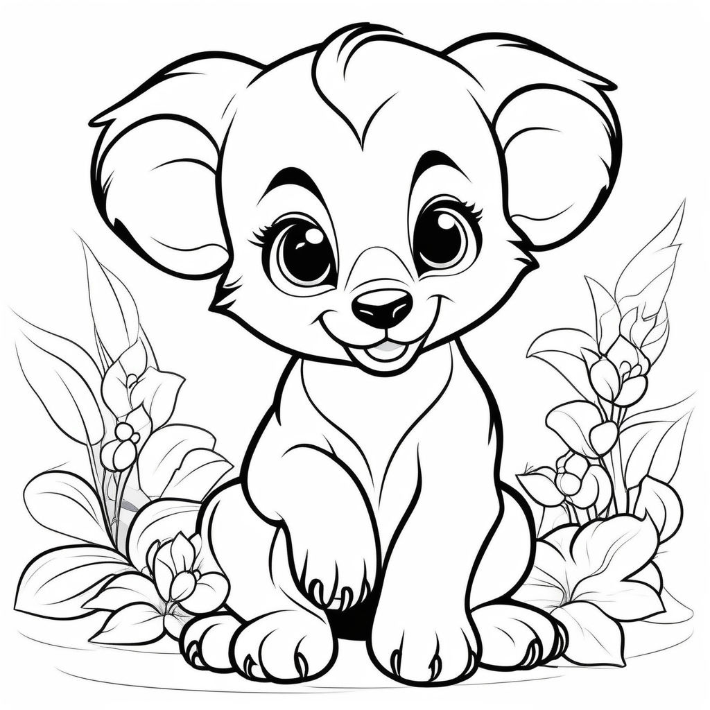 Simple cartoon lion in the jungle coloring book template