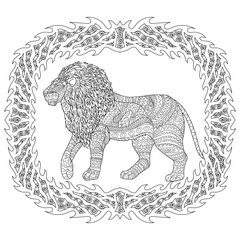 Adult coloring page for antistress with lion stock vector