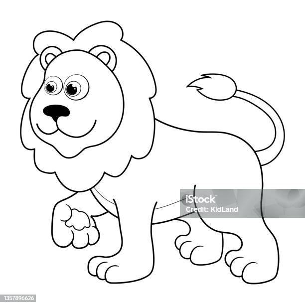 Colorless cartoon lion coloring pages template page for coloring book of funny wild cat or lionet