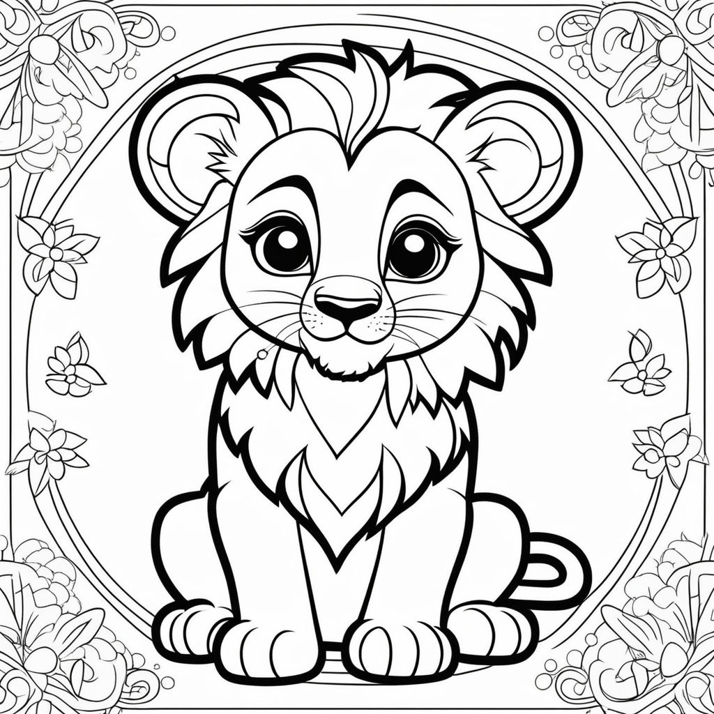 Coloring book template simple lion cub