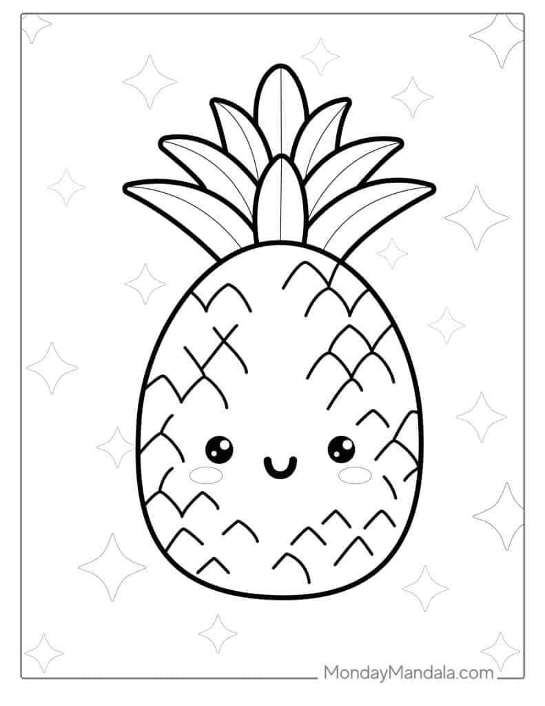 Pineapple coloring page free pdf printables