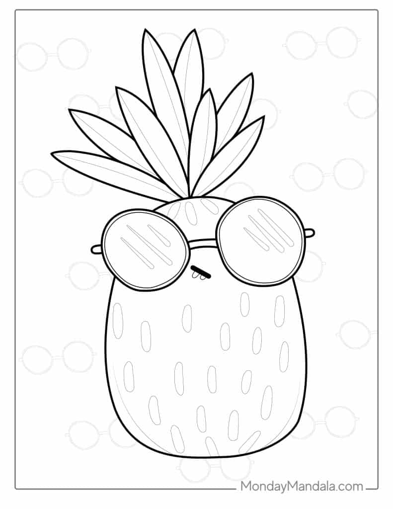 Pineapple coloring page free pdf printables