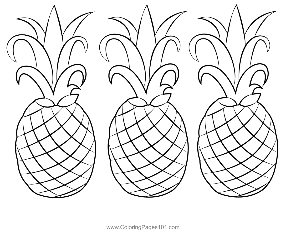 Three pineapples coloring page for kids