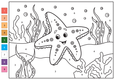 Starfish color by number free printable coloring pages