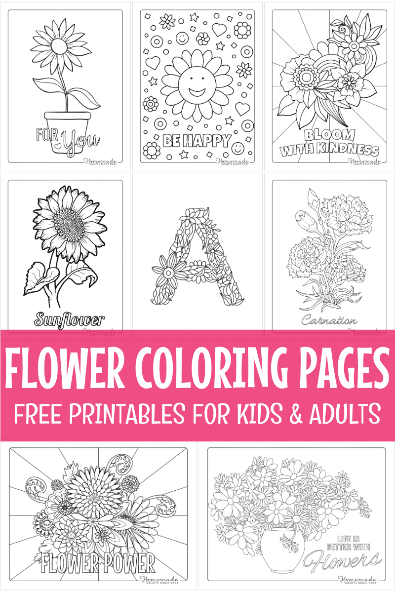 Free flower coloring pages for kids adults