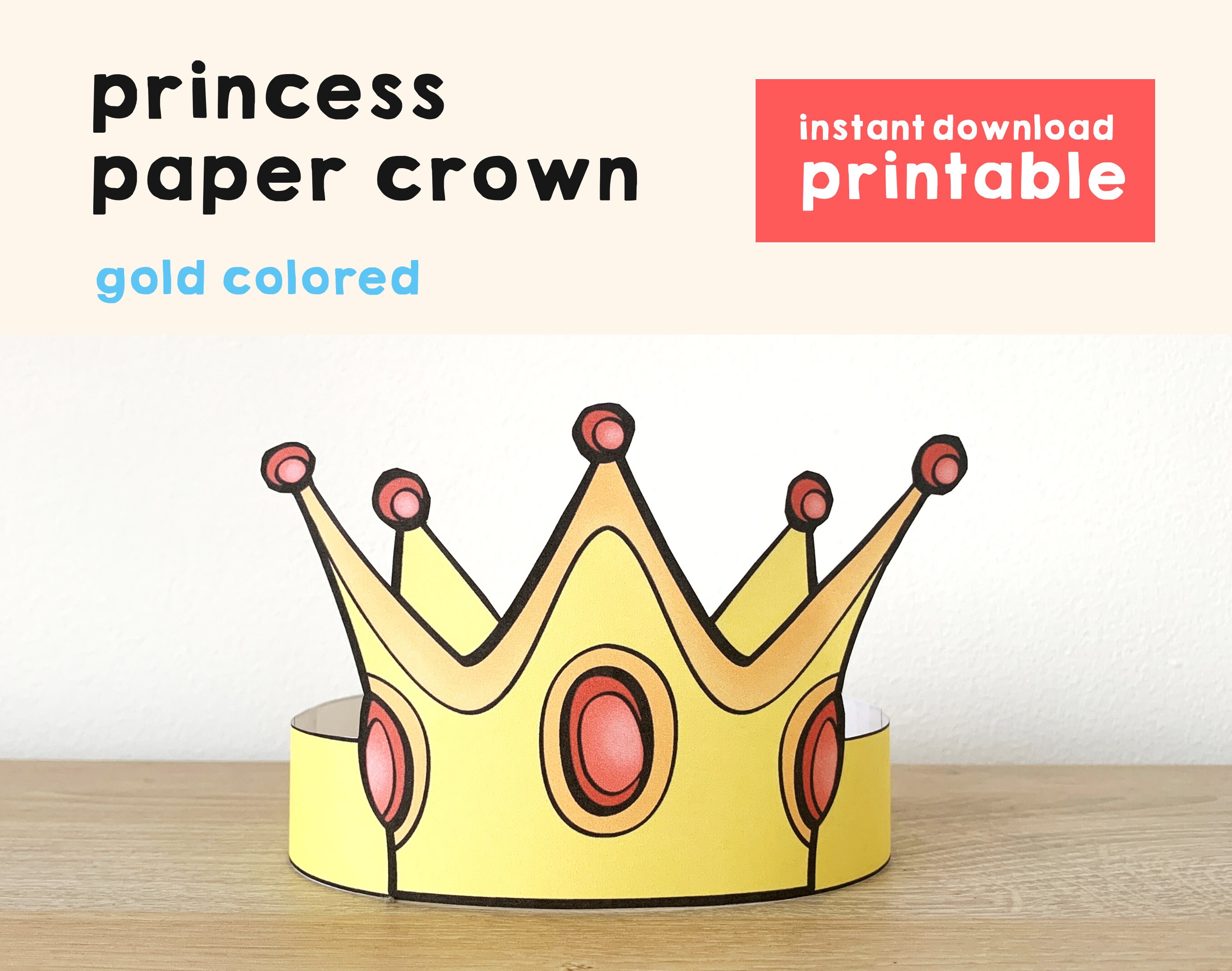 Princess paper crown coloring printable kid craft princess