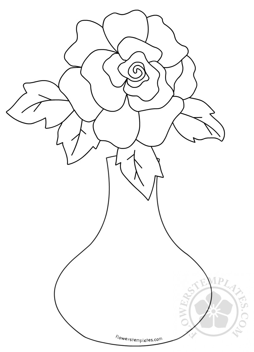 Rose flower in vase coloring page