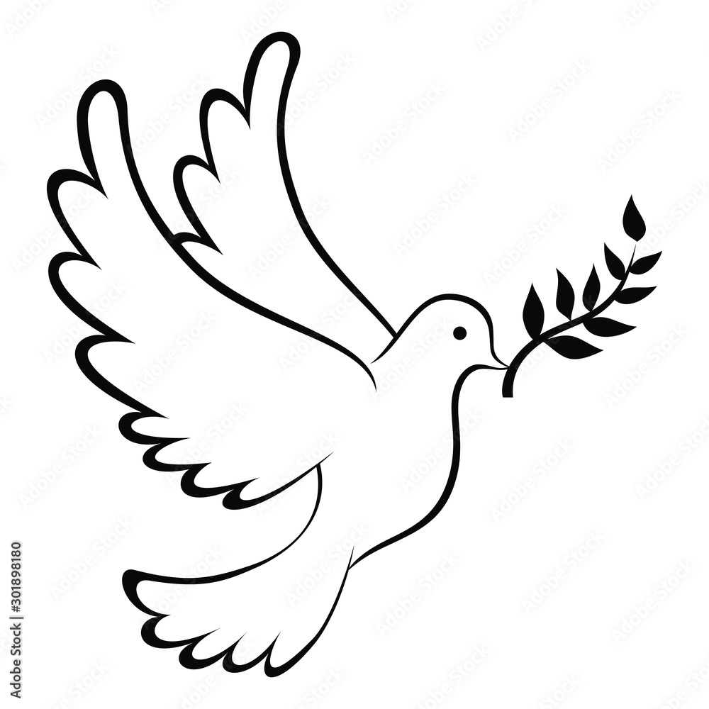 Peace dove icon with leaf coloring page vector