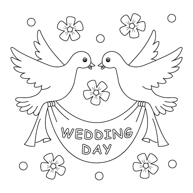 Premium vector wedding day dove coloring page for kids