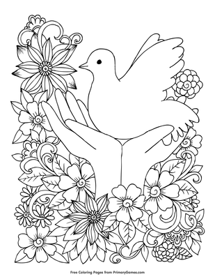 Hands holding a dove coloring page â free printable pdf from