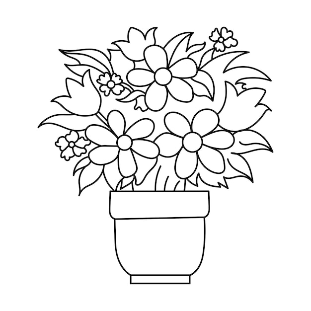 Premium vector flower pot coloring page for kids vector illustration eps and image