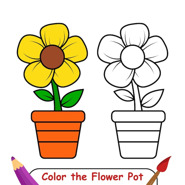 Premium vector vector coloring page for kids flower pot vector graphics