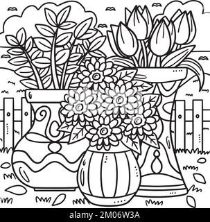 Coloring book or page for kids potted flower black and white vector illustration stock vector image art