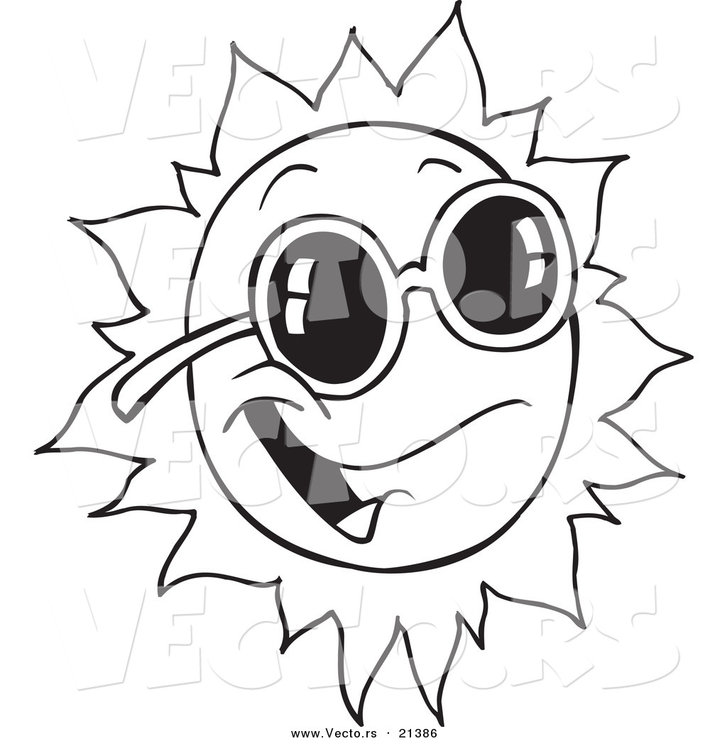 R of a cartoon happy sun wearing shades