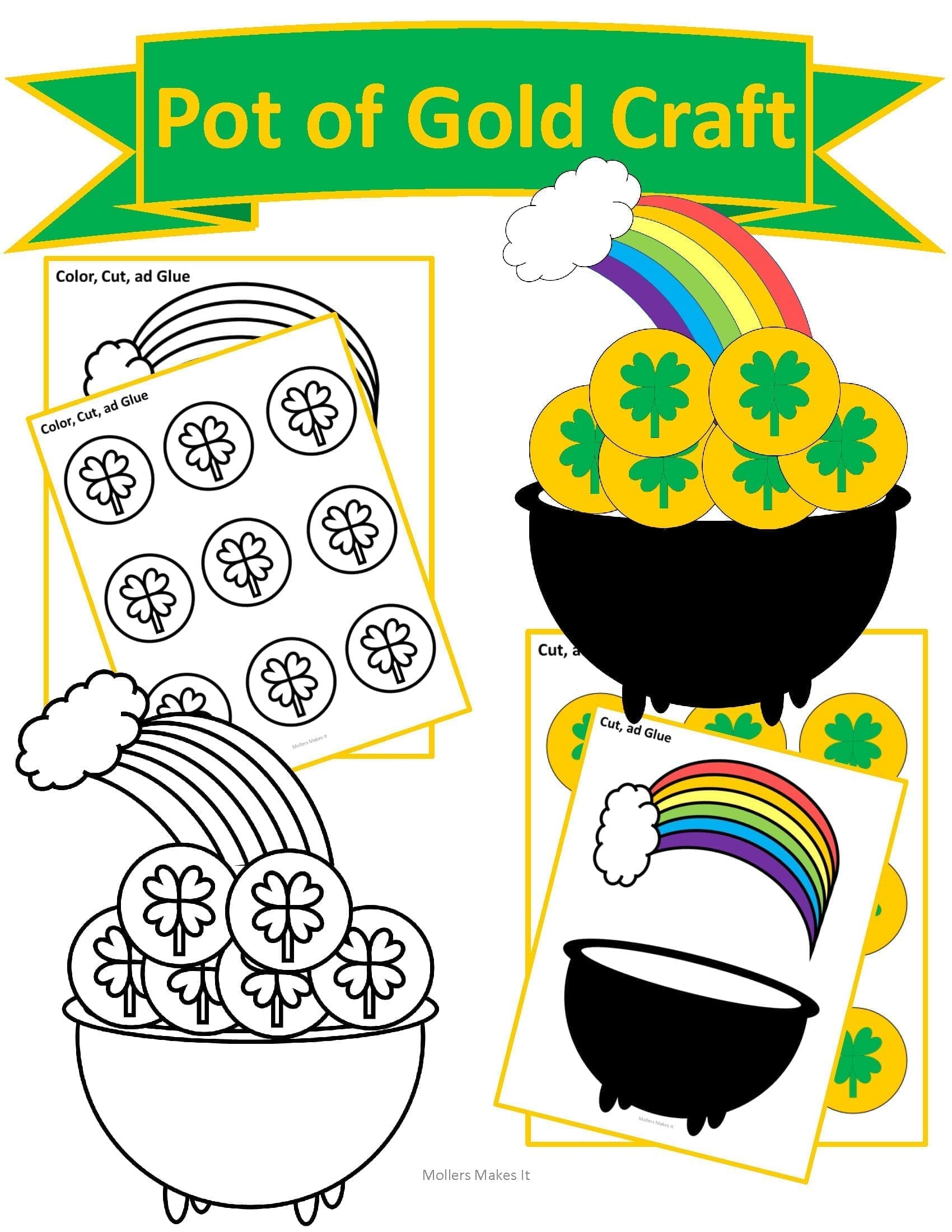 Pot of gold paper craft template cut and glue