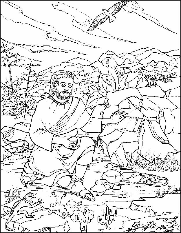 Jesus is tempted in the desert coloring pages