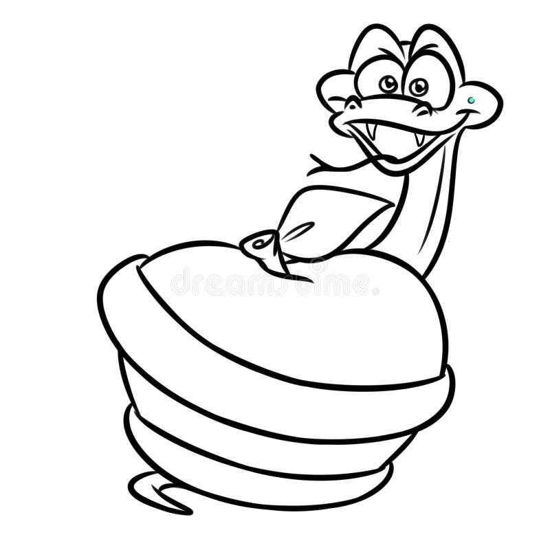 Apple snake sin temptation cartoon coloring page stock illustration