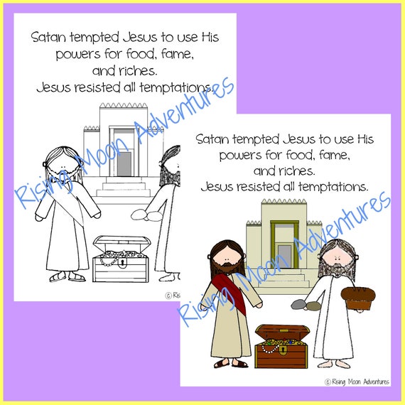 Temptation of jesus coloring page and colored display page download