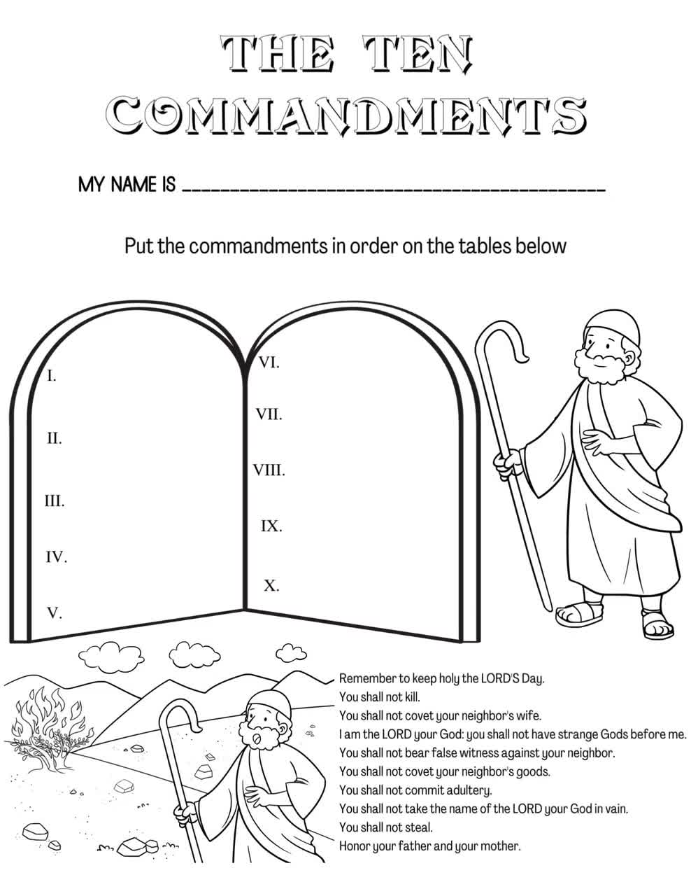 The ten mandments coloring page for kids catholic activities for children catholic homeschool resources catholic games for children