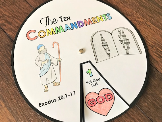 Ten mandments coloring wheel printable bible activity watercolor kids bible lesson memory game sunday school