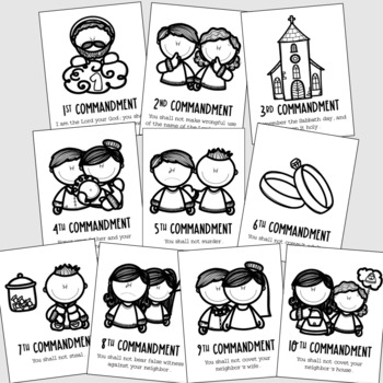 The ten mandments posters coloring pages and mini book set catholic