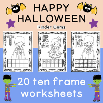 Happy halloween ten frames worksheets coloring pages flash cards