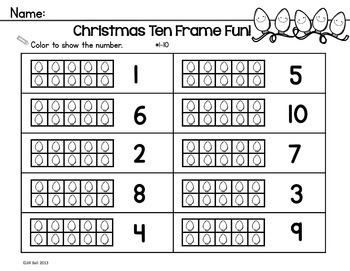 Ten frames christmas worksheets flash cards activities kindergarten first grade