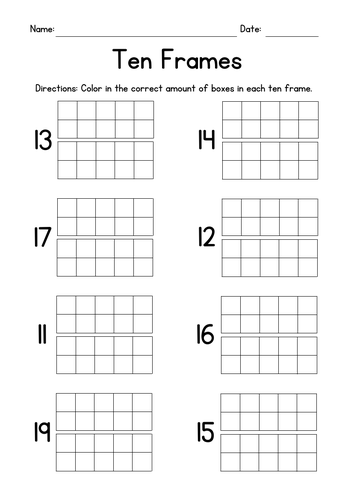 Ten frames drawing and coloring worksheets teaching resources