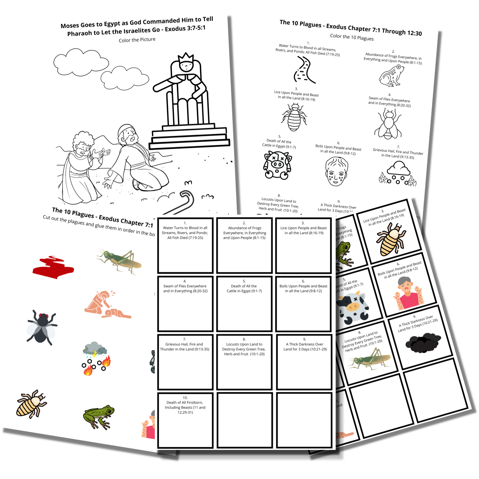 Moses and the ten plagues of egypt coloring activity pages â at home with zan printables