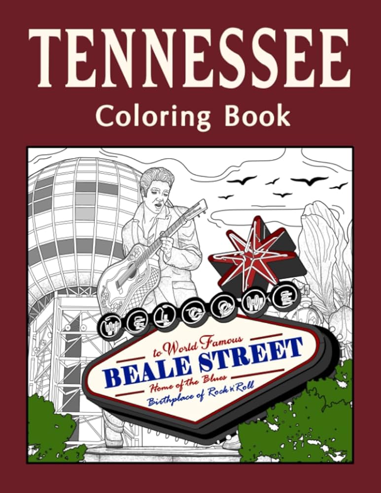 Tennessee coloring book adult coloring pages painting on usa states landmarks and iconic stress relief pictures gifts for tennessee tourist publishing paperland books