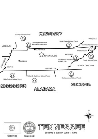 Tennessee state map coloring page free printable coloring pages