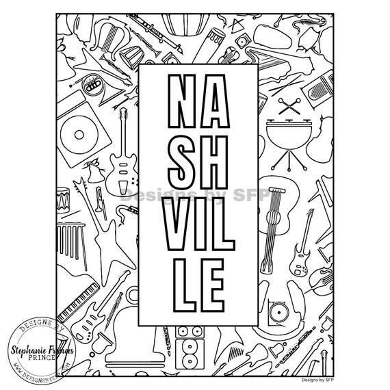 Nashville coloring page music city coloring sheet nashville music coloring page musical instrument coloring sheet digital download