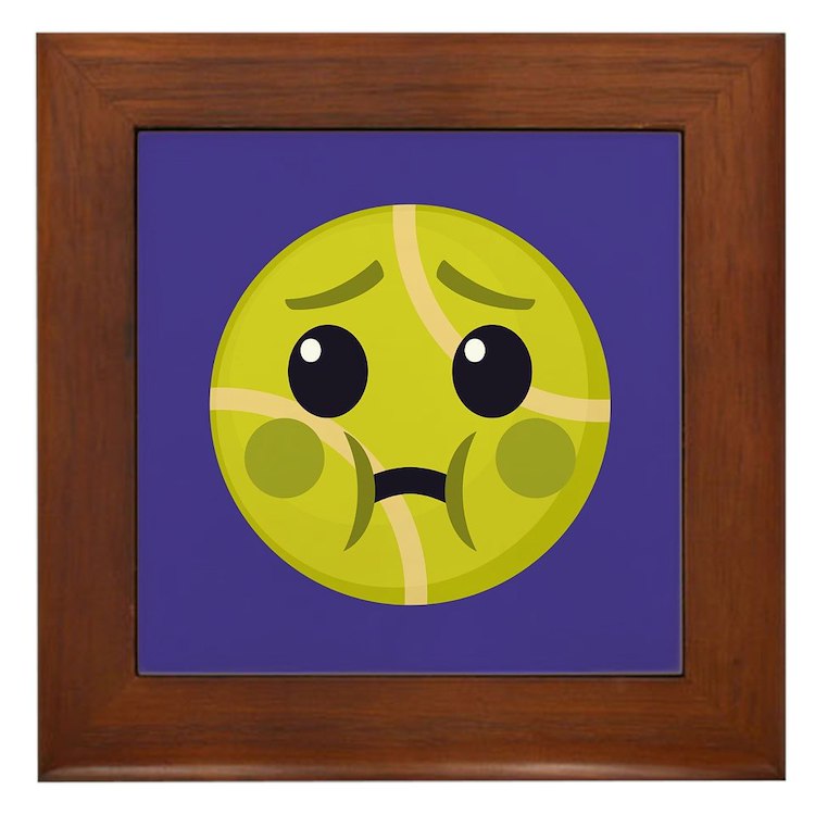 Gagging tennis ball emoji framed tile