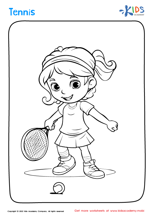 Free girl playing tennis coloring worksheet