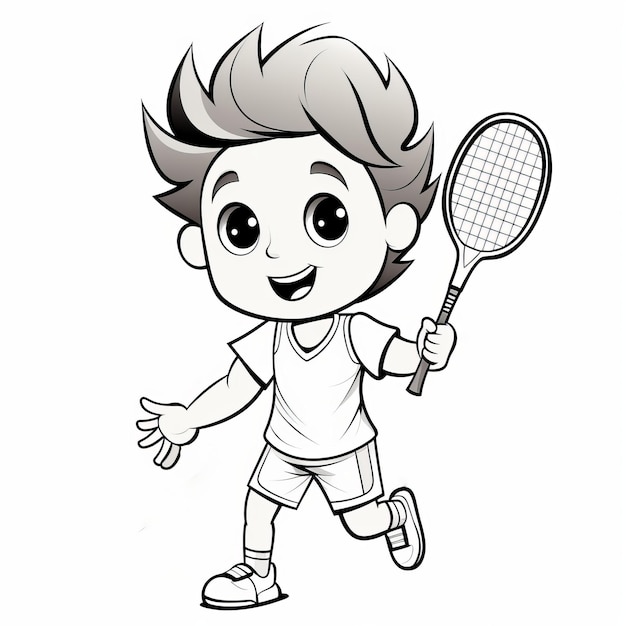 Premium ai image cartoon boy playing tennis coloring pages