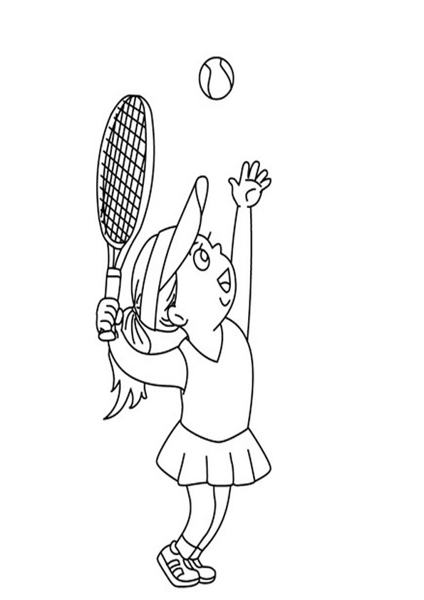 Coloring pages little girl playing tennis coloring page