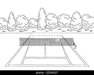 Tennis court sport graphic black white sketch illustration vector stock vector image art