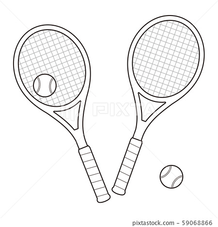 Tennis racket and tennis ball set coloring page